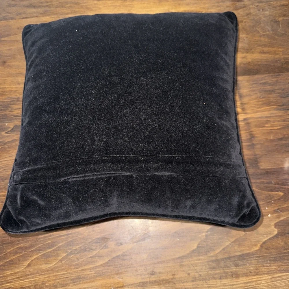 Vintage Floral Wool Black Needlepoint Throw Pillow Cottage Decor 11